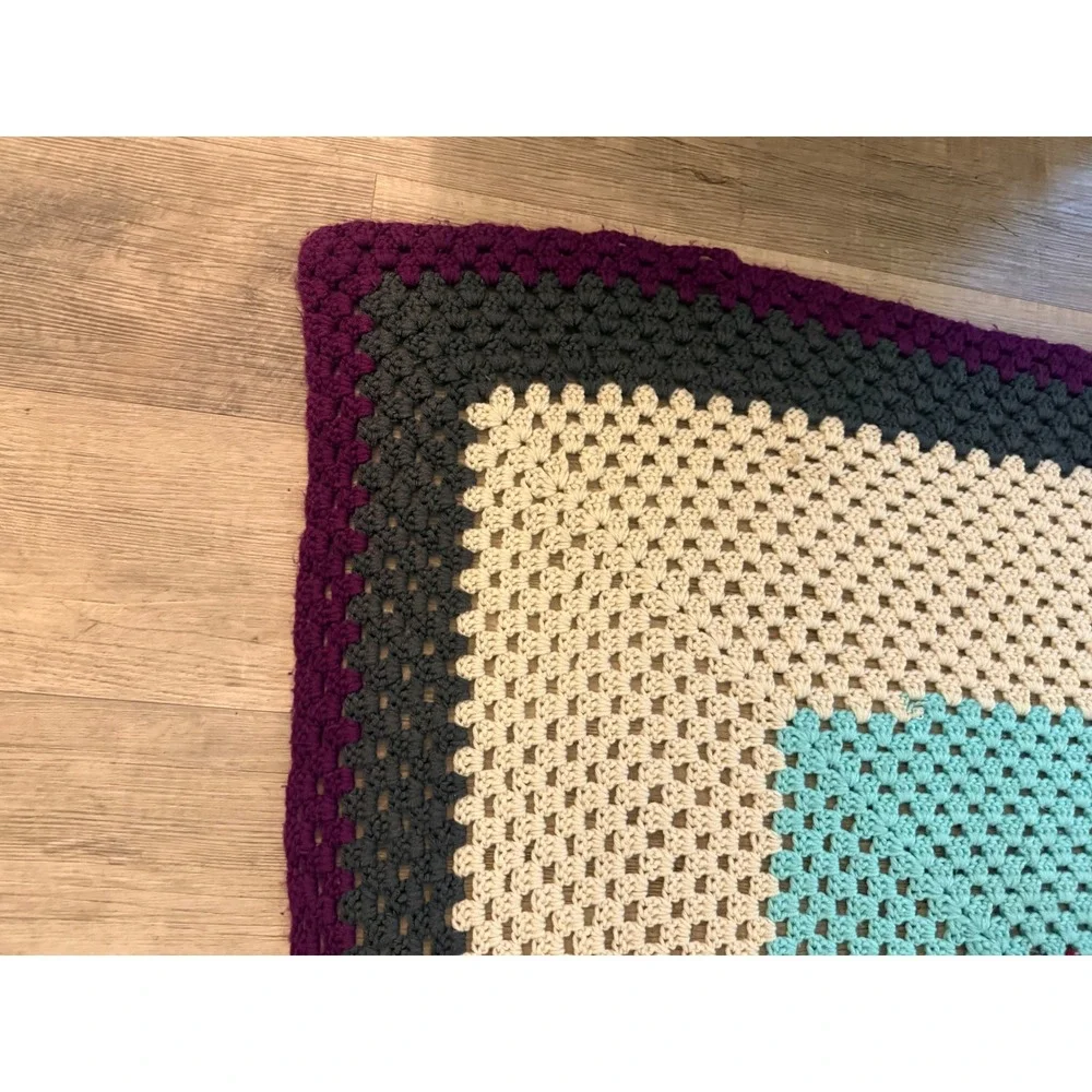 Handmade Multi-Color Crochet Granny‎ Square Throw Blanket
